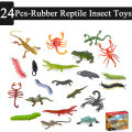 24 Pcs - Reptile Rubber Insect Animal Toys For Kids Boys Girls Baby - Wild Jungle Animals Figure Bugs Toy Set - Crocodile Worm Frog Lizard Alligator Dinosaur Mouse Dinosaurs. 