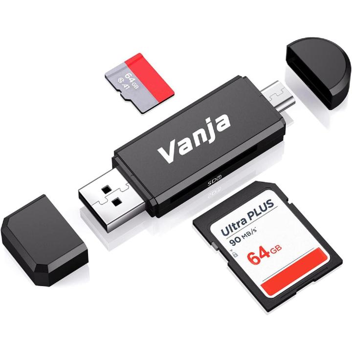 Vanja SD Card Reader, Micro USB OTG Adapter and USB 2.0 Portable Memory Card Reader for SD TF SDXC SDHC MMC RS-MMC Micro SD Micro SDXC Micro SDHC Card and UHS-I Cards