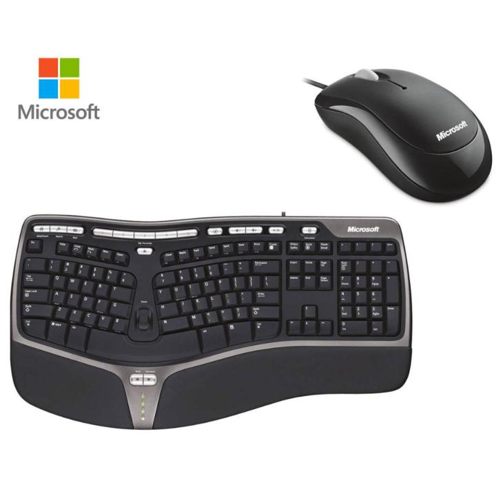 Microsoft_Multimedia Ergonomic Keyboard & Mouse Combo Pack - Silver Black