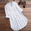 Bingirl Women Long Sleeves Shirt Trendy V Neck Pleated Floral Printing Blouse Casual Large Size Cardigan Tops. 