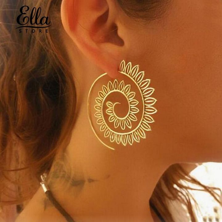 Ellastore Spiral Alloy Water Drop Shape Hoop Earrings lady Eardrop
