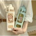 Korea Square Bear Water Bottle With Straw Handle Bottle 700/900ml. 