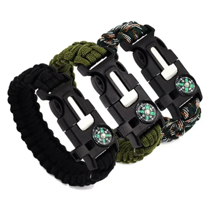 4 in 1 Emergency Survival Bracelet For Men Outdoor Rescue Parachute Cord Wristband Whistle Compass Paracord NO Flintstones