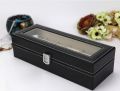 6 Slot Wrist Watches Storage Box - Black Leather Watch Display Box. 