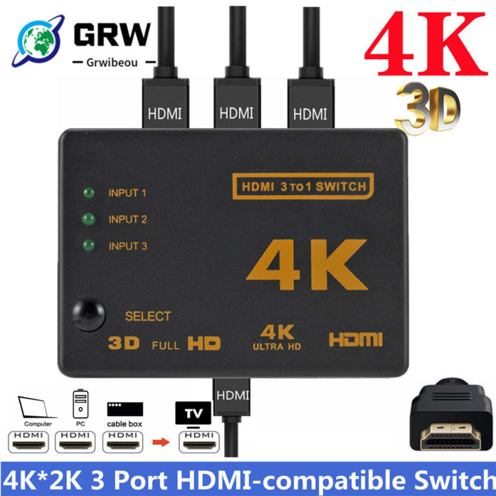 Poppies Muoe 4K 2K 3x1 HDMI Cable Splitter HD 1080P Video Switcher Adapter 3 Input 1 Output Port HDMI Hub for Xbox PS4 DVD HDTV PC Laptop TV