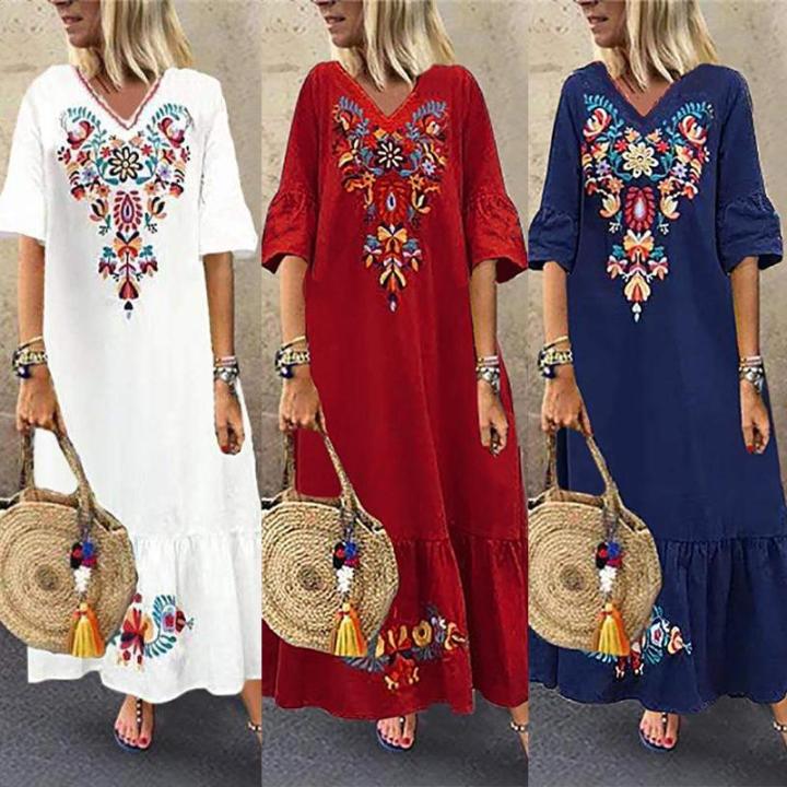 ZANZEA%20Womens%20Floral%20V%20Neck%20Long%20Beach%20Dress%20Ladies%20Holiday%20Sundress%20Party%20Dresses%20-%20Image%204