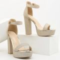 Women Block Heels Fashion Sandal Bling Glitter 4 Inches Heels Silver, Golden, Black. 
