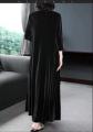 bellylady Women Velvet Dress Trendy Long Sleeves Round Neck Mid-length Skirt Elegant Simple Solid Color Large Size Dress. 
