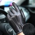 Long Keeper Fashion Black PU Leather Gloves Male Thin Style Driving Leather Men Gloves Non-Slip Full Fingers Palm Touchscreen. 