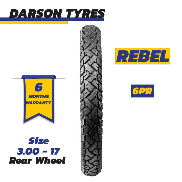 REBEL 3.00-17 (Rear Wheel) - 125CC Motorcycle Tyre and Tube Set DARSON TYRES