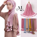 aldhani-Chiffon Hijab Scarf Women Head Wrap Shawls Flower Hijabs Tassel Scarves. 