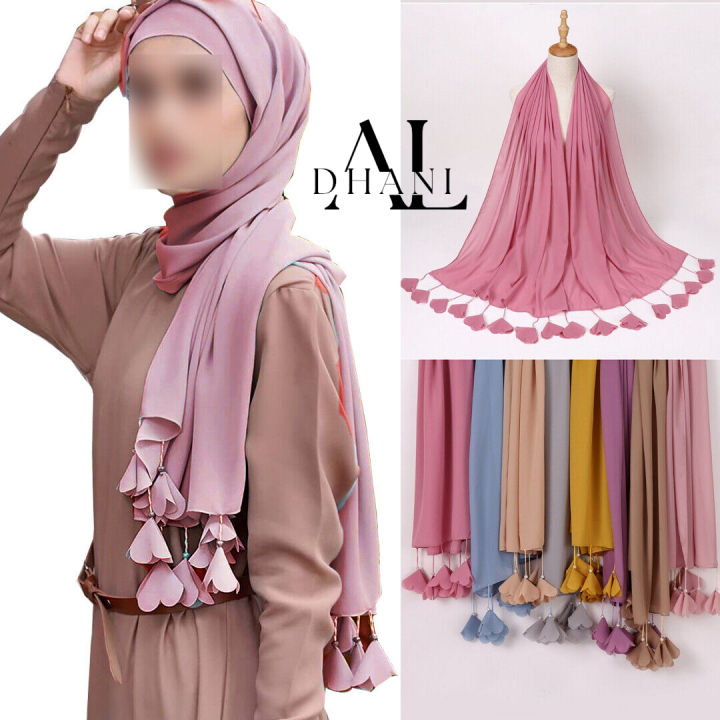aldhani-Chiffon Hijab Scarf Women Head Wrap Shawls Flower Hijabs Tassel Scarves
