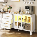 Arqam.B Sideboard Buffet Cabinet with Storage, Modern Coffee Bar Storage Cabinet with LED Light, 3 Drawers & 2 Acrylic Glass Doors, Wood Buffet Table for Kitchen, Living Room, White 8 (1) (To be customise). 