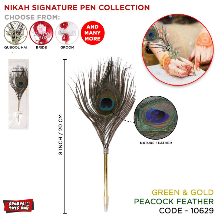 Nikah Signature Pen Collection For Nikah Nama Dastakhat, Beautiful Peacock Feather Nikkah Signatures Pens For Wedding Ceremony, Fancy Peacocks Feathers Ballpoint Pen, Bride Groom & Qabool Hai Ballpen For Shaddi Sign, Decoration Ideas, Shadi Party Supplies