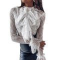 Lace Shirt for Women Beautiful and Fashionable Pure Color without Pattern Mock Neck with Bowknot and. 