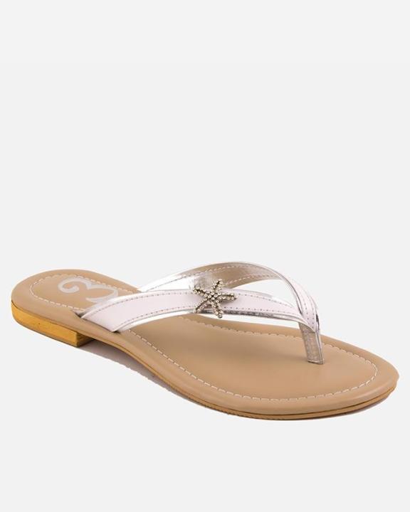 White Faux Leather Starfish V-Strap For Women - STA-02