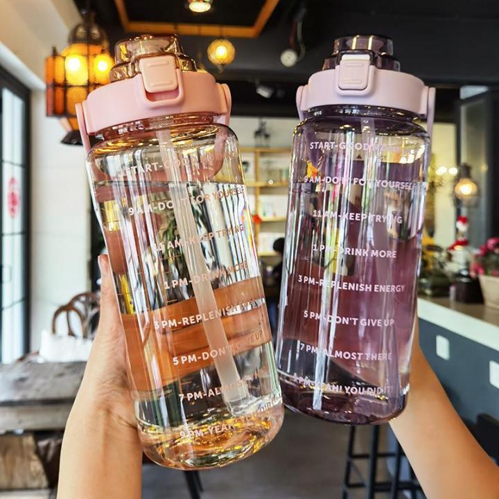 XM 2213 Transparent 2000ml Water Bottle with Time Marker to Drink / Motivational Water Bottle for Girls / Outdoor Water Bottle with Time to Drink / Matte travel Water Bottle for gym