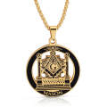 Freemason Necklace Gold Stainless Steel Free Mason Necklace Masonic Symbols Pendant Jewelry Men Hip Hop Freemasonry Male Gift. 