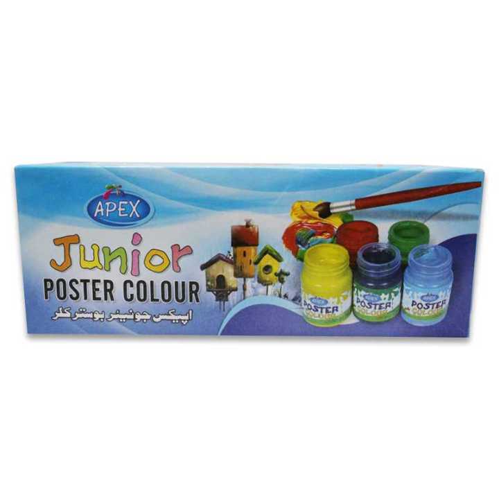 (Pack of 12) Junior Poster Color Apex, for Kids Painting, Apex Peral Plus Color Free Brush Inside