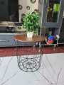 METAL WIRE REMOVABLE WOOD TOP FOLDABLE ROUND COFFEE SIDE TABLE STORAGE BASKET ONE PICE. 