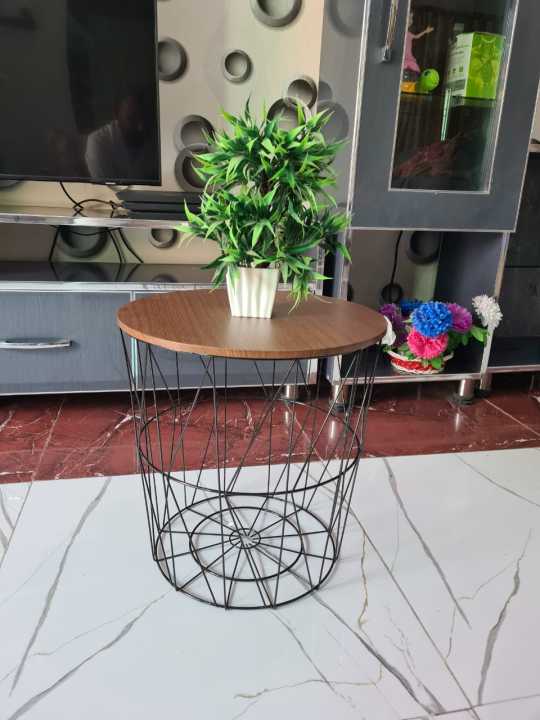 METAL%20WIRE%20REMOVABLE%20WOOD%20TOP%20FOLDABLE%20ROUND%20COFFEE%20SIDE%20TABLE%20STORAGE%20BASKET%20ONE%20PICE%20-%20Image%208