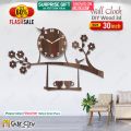 Gift City Presents Brown Bird on Tree with Coffee Cup Wooden Wall Clock for Home and Offices, 3D Design Self Adhesive. 