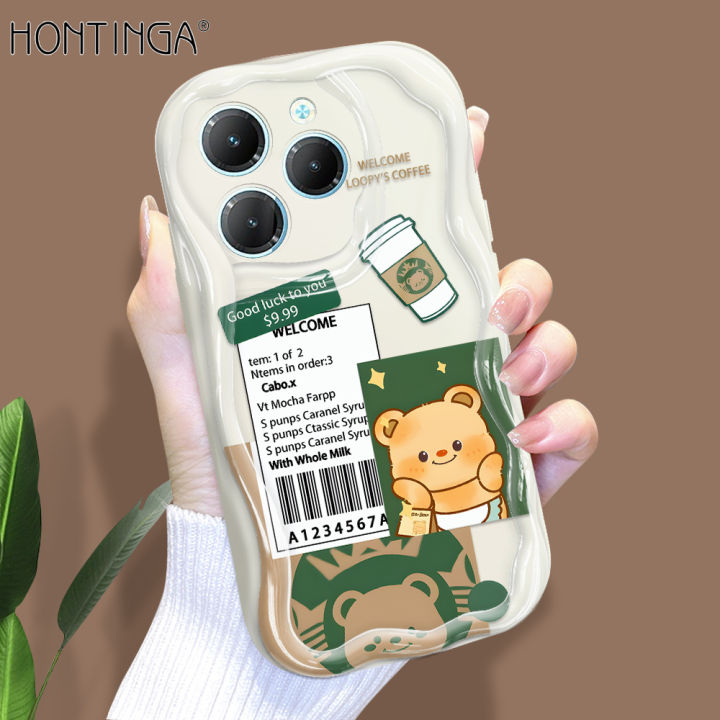Hontinga for Infinix Hot 40 H40 Pro Back Cover Cute Bear Coffee Cream Texture Phone Case Wavy Edge Soft Silicone Cover