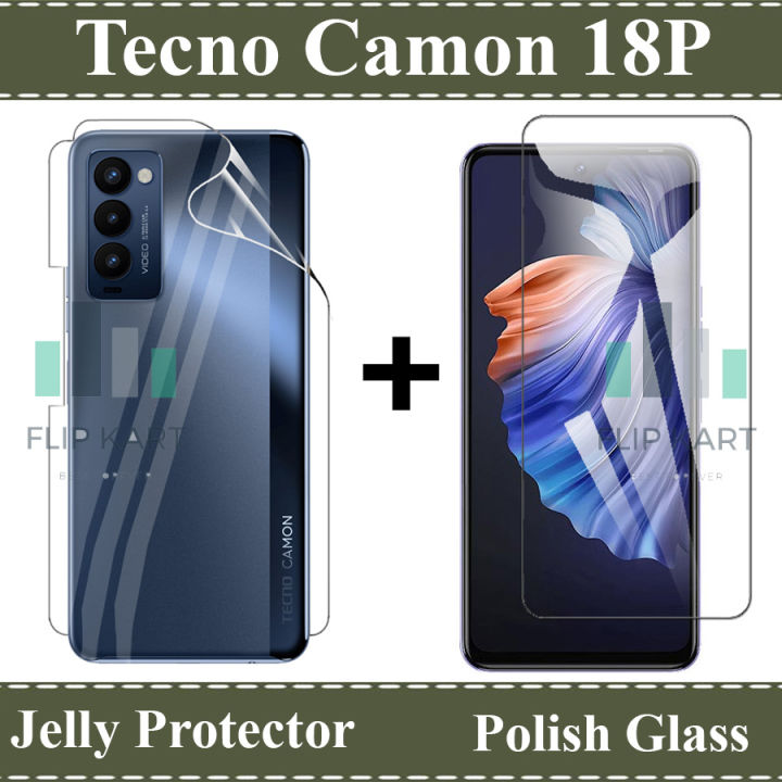 Tecno Camon 18P Glass Protector Tempered Polish Screen Protection + Back Clear Jelly Protector Soft Film Protection Hydrogel Film Back Protector For Tecno Camon 18P