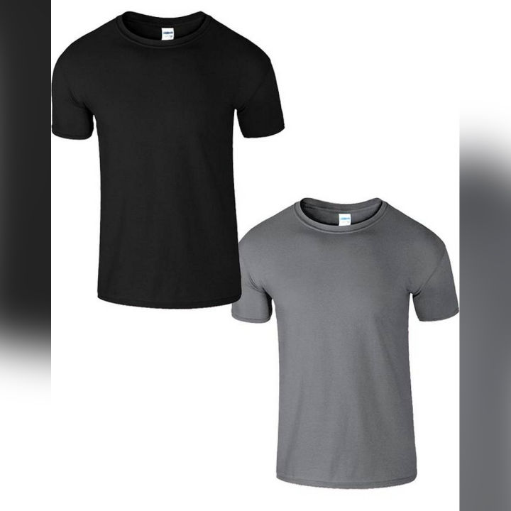Mens%20Black%20Charcoal%20Plain%20Cotton%20T-shirt%20Pack%20of%202%20T%20shirt%20Adult%20Boys%20Top%20Tee%20-%20Image%203