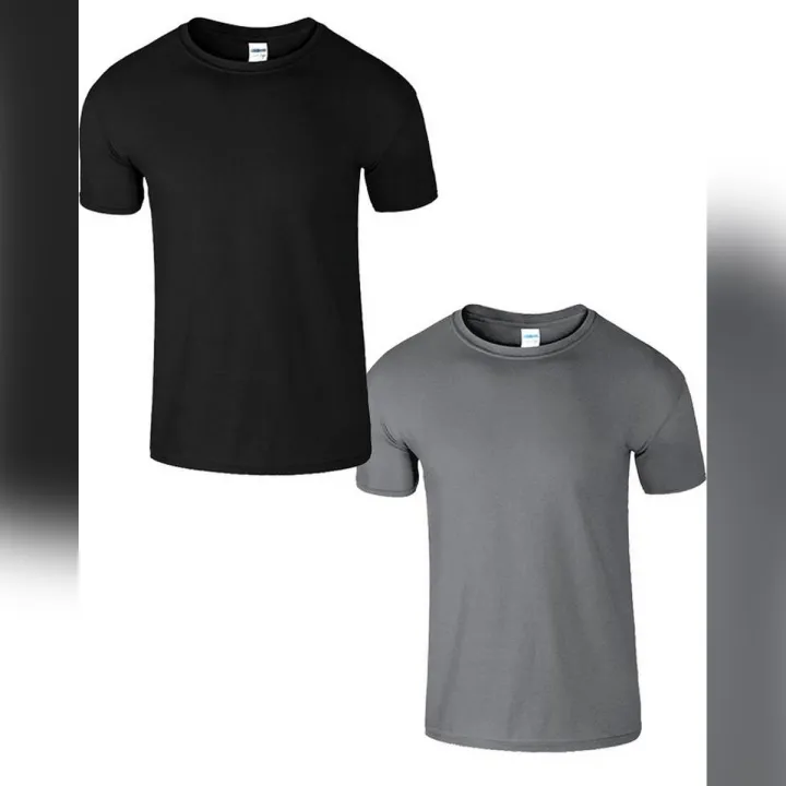 Mens%20Black%20Charcoal%20Plain%20Cotton%20T-shirt%20Pack%20of%202%20T%20shirt%20Adult%20Boys%20Top%20Tee%20-%20Image%203
