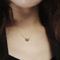 Elegant Women Lady Simple Design Gold Tone Chain Heart Love Pendant Necklace. 