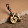 Vintage Brass Money Bag Keychain Pendant Handmade Rope Lucky Feng Shui Hanging Jewelry Ancient Five Emperors Coins Car Key Chain. 