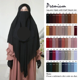 Marhaba Hijab - Women Premium Luxury Chiffon Georgette Square Scarf/Hijab with Half Niqab Patti Set - Soft and Lightweight- Suitable for All Seasons