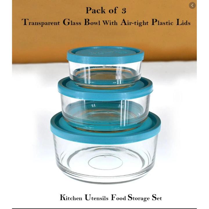 Set of 3 Piece Glass Mixing/Storage Bowls with Plastic Lid