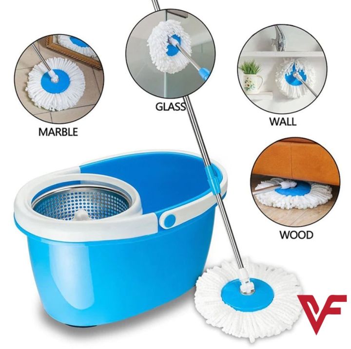 FREE SHIPPING Easy Mob 360 With Steel Spinner and Extra Refill Mop Mop 360 Degree Microfiber Spin Mob Home Clean Tools Steel Spin Bucket Mops and Mop Refill RANDOM COLOR