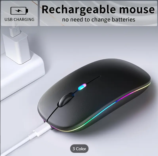 Wireless Illuminated Mouse - Rechargeable, Dual-Mode (2.4G+BT), Ultra-Quiet for Office Use - Compatible with Laptops, Desktops, Tablets - Type-C Charging, 300mAh Battery, Wireless Mouse for Laptop