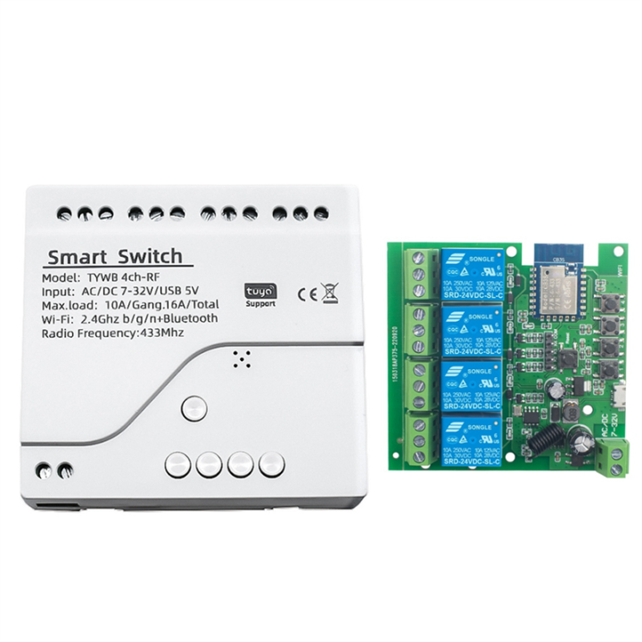 Tuya Smart Switch WiFi Switch 4CH Tuya WiFi Switch DIY AC/DC 7-32V 4CH RF Smartlife Home Automation Module for Alexa Home
