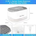 Soap Dispenser for Kitchen, Soap Dispenser and Sponge Holder, Countertop Soap Pump Dispenser, 2-in-1 Soap Dispenser-One Hand Soap Pump Dispenser. 