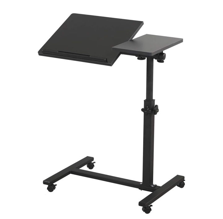ENRG Folding Laptop Table Stand 360 Tray Adjustable Rolling Laptop Desk with Wheels Workstation Cart Computer Table Foot Pedal For Sofa Bed Office