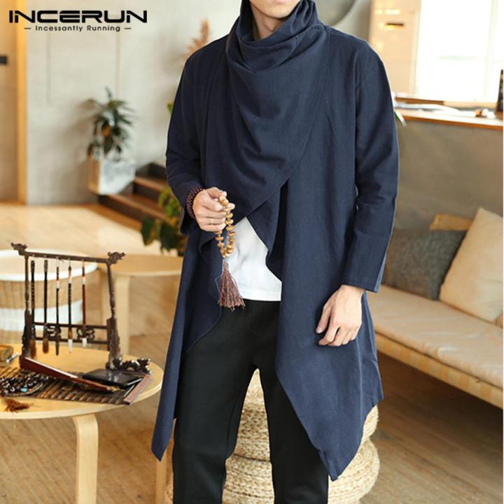 Pick for you INCERUN Mens Fashion Hooded Cloak Cape Coat Loose Long Cardigan Casual Gothic