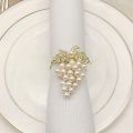 FLYEER Grapes Napkin Rings Set of 12, with Glittering Imitation Diamond and Pearls Inlay Alloy Napkin Ring Holder. 