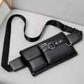 WEIXIER Brand Unisex Single-Shoulder Multi-Function Large-Capacity Waist Bag Men's Chest Bag Casual Messenger Bag Wallet Black , Leather Bag. 
