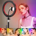 Energy - ENRG RGB LED Soft Ring LIght 16 Spectrum 33 cm /13 inches With 7.5ft Metal Tripod Stand And Mobile Phone Holder Black. 