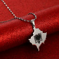 Stainless Steel Kosovo Map Albania Eagle Pendant Necklace for Men Women Ethnic Map Jewelry. 