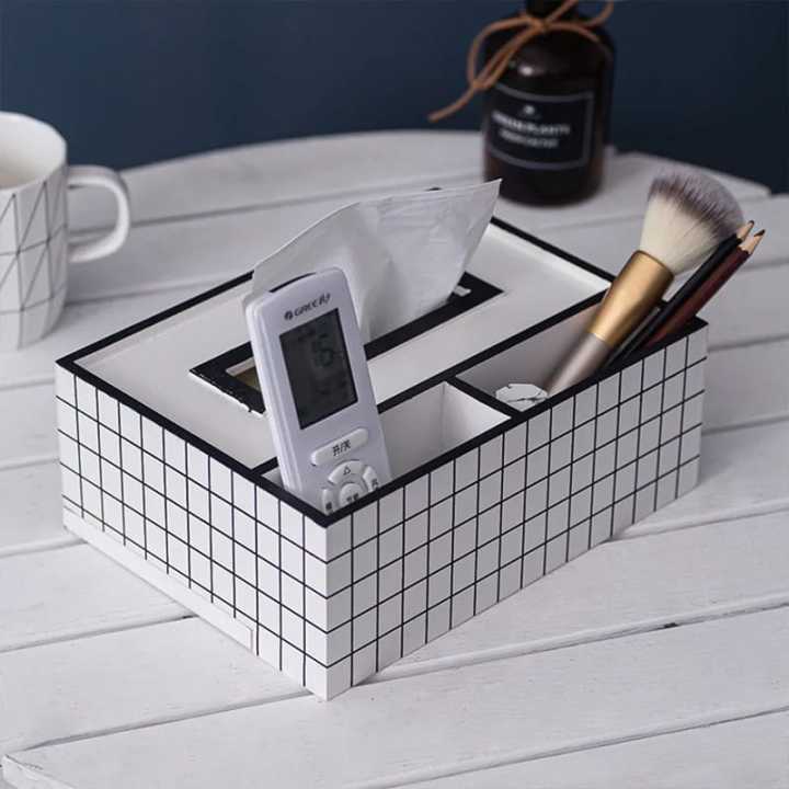 Nordic Style Wooden Tissue Box-Line Gird With holder(SA2405-27)