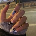 24pcs Purple Nails Long Coffin Sweet Cool Ins Style Nail Art Black Star Design Press On Nail Tips Full Cover Finished Nails. 