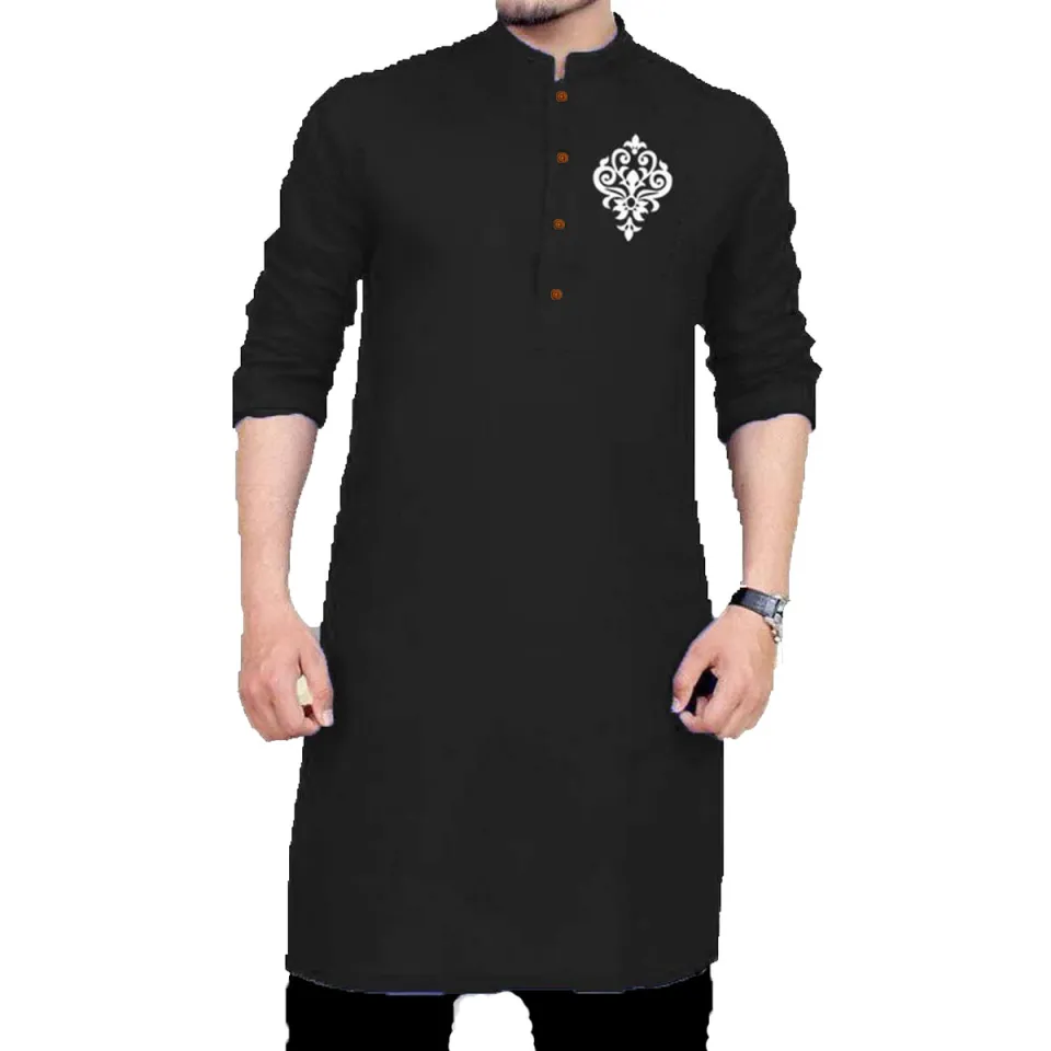 Elegant Black Chest Bunch Printed Kurta Pajama Set for Men and