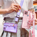 For Realme C21Y / Realme C21-Y Cover [Neck Lanyard + Wrist Strap] Fashion Plating Bumper Stand Phone Case Camera Lens Protection Soft TPU Silicone Shockproof Protective Back Cover. 