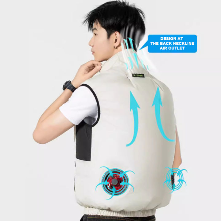 Cooling Vest Ice Fan Vest Heat Resistant Air Conditioner Clothes Breathable Wearable Cooling Fan Vest for Summer Camping Fishing