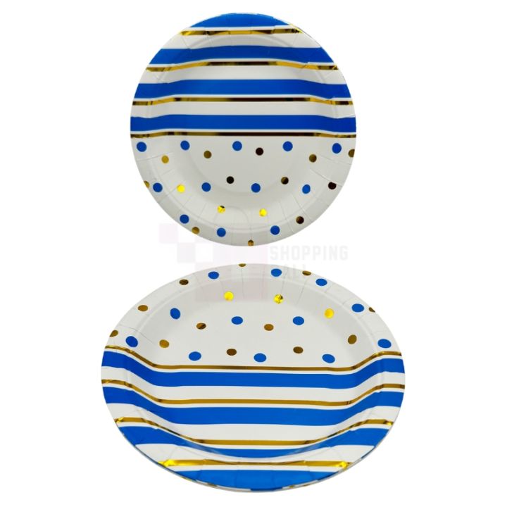 BLUE GOLDEN DOT PAPER PLATES - PACK OF 10 PAPER PLATES - BLUE GOLDEN THEME PAPER PLATES